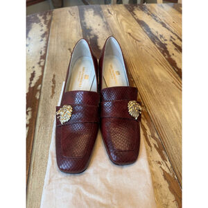 BRUNO MAGLI | Burgundy Snake Print Loafers with Gold Lion, Size 9